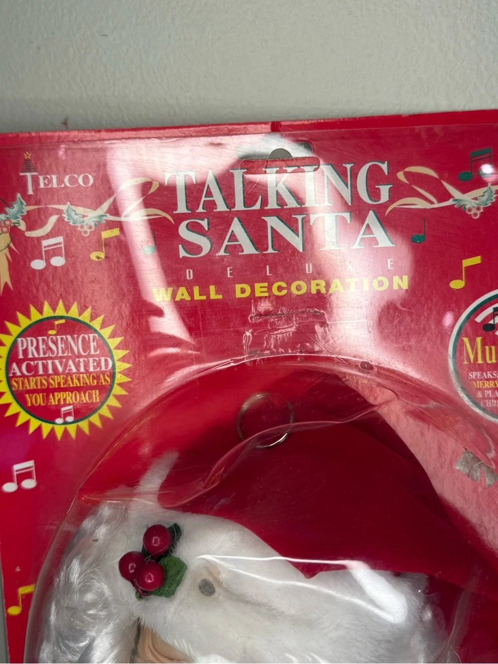 NIP Vintage Telco Santa Claus Head Wall Door Christmas Music Hanging decor